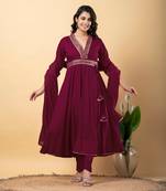 Purple bijiya work rayon anarkali with bottom & dupatta set