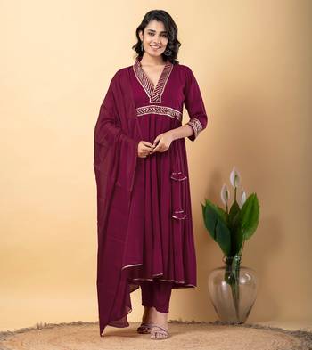 Purple bijiya work rayon anarkali with bottom & dupatta set 3