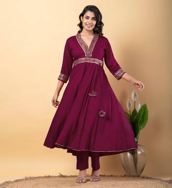 Purple bijiya work rayon anarkali with bottom & dupatta set 4
