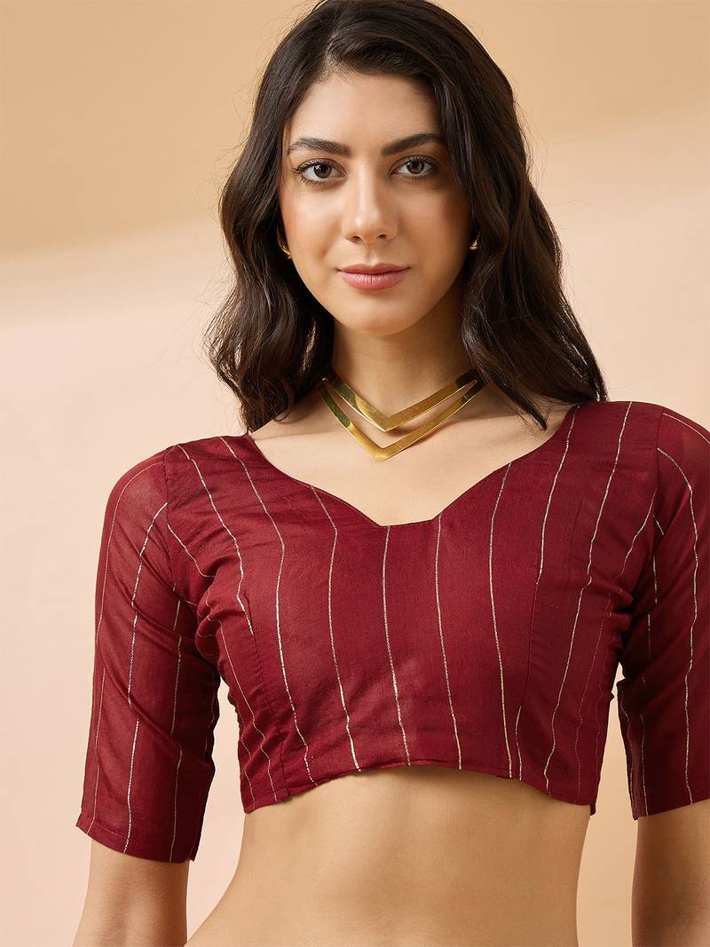 Maroon staple cotton saree with tie-dye bandhani pattern