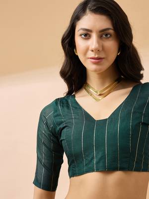 Green staple cotton saree with tie-dye bandhani pattern 5