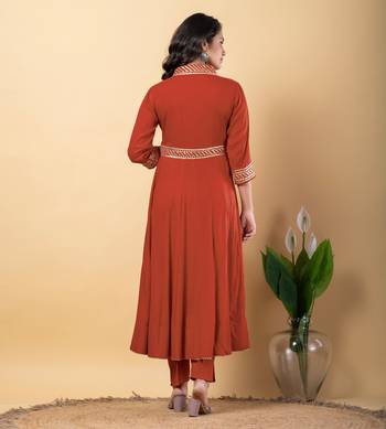 Peach bijiya work rayon anarkali with bottom & dupatta set 5