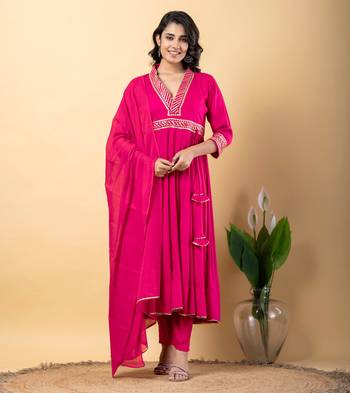 Peach bijiya work rayon anarkali with bottom & dupatta set 2