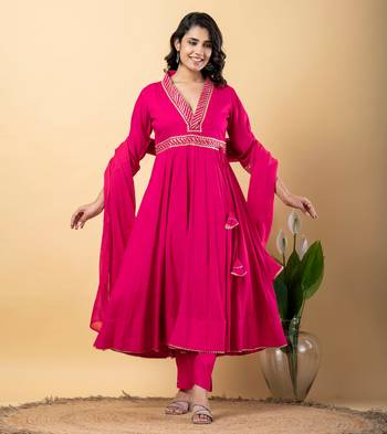 Peach bijiya work rayon anarkali with bottom & dupatta set 3