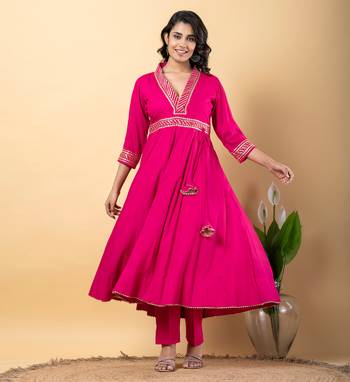 Peach bijiya work rayon anarkali with bottom & dupatta set 4