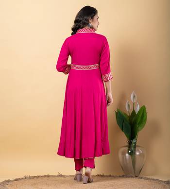 Peach bijiya work rayon anarkali with bottom & dupatta set 5