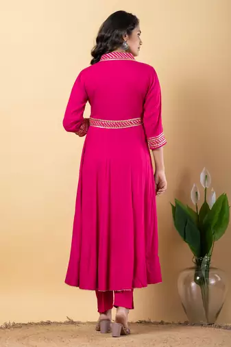 Peach bijiya work rayon anarkali with bottom & dupatta set