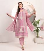 lavender embroidery poly chiffon straight kurta dupatta set