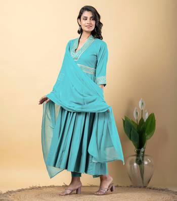 Blue bijiya work rayon anarkali with bottom & dupatta set 3