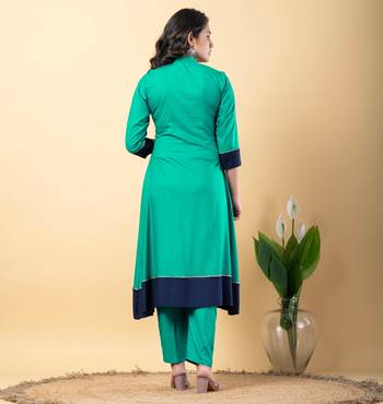 Green bijiya work rayon a-line kurta with bottom & dupatta set 6