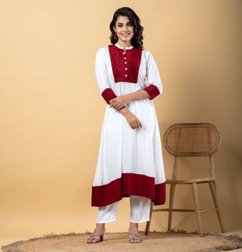 White bijiya work rayon a-line kurta with bottom & dupatta set 5