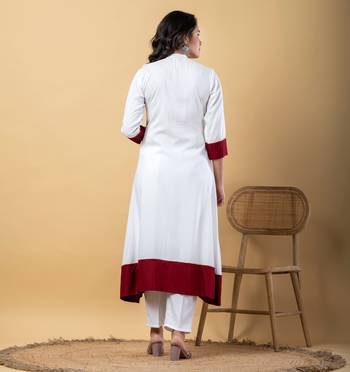 White bijiya work rayon a-line kurta with bottom & dupatta set 6