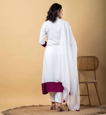 White bijiya work rayon a-line kurta with bottom & dupatta set 5
