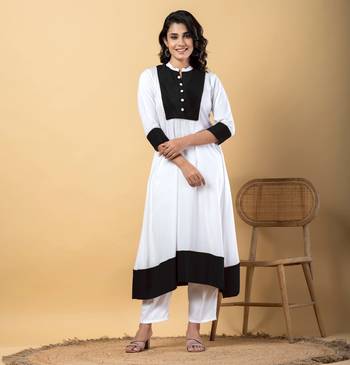 White bijiya work rayon a-line kurta with bottom & dupatta set 4