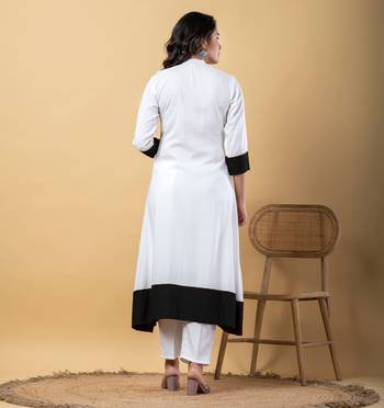 White bijiya work rayon a-line kurta with bottom & dupatta set 5