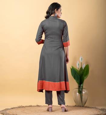Grey bijiya work rayon a-line kurta with bottom & dupatta set 5