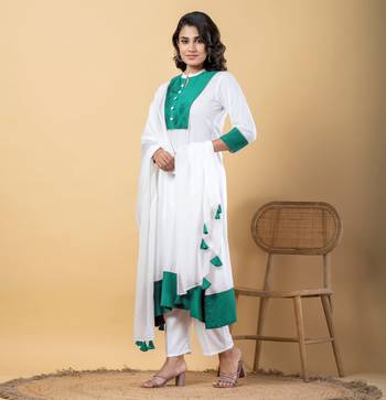 White bijiya work rayon a-line kurta with bottom & dupatta set 3