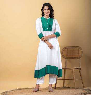 White bijiya work rayon a-line kurta with bottom & dupatta set 4