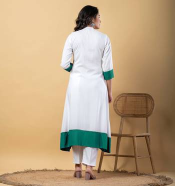 White bijiya work rayon a-line kurta with bottom & dupatta set 5