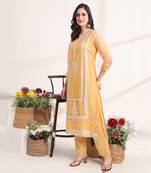 mustard embroidery poly chiffon straight kurta dupatta set