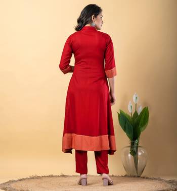 Red bijiya work rayon a-line kurta with bottom & dupatta set 5
