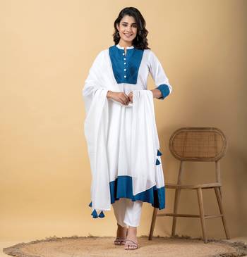 White bijiya work rayon a-line kurta with bottom & dupatta set 1