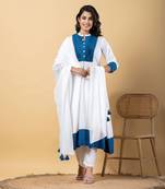 White bijiya work rayon a-line kurta with bottom & dupatta set
