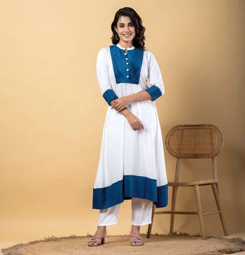 White bijiya work rayon a-line kurta with bottom & dupatta set 4