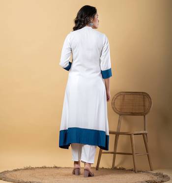 White bijiya work rayon a-line kurta with bottom & dupatta set 5
