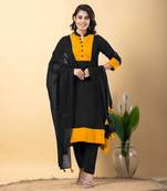 Black bijiya work rayon a-line kurta with bottom & dupatta set