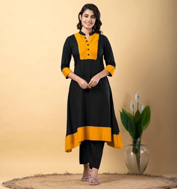 Black bijiya work rayon a-line kurta with bottom & dupatta set 4