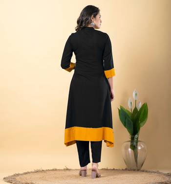 Black bijiya work rayon a-line kurta with bottom & dupatta set 5