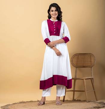 White bijiya work rayon a-line kurta with bottom & dupatta set 4