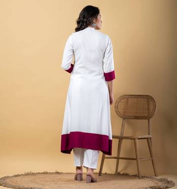 White bijiya work rayon a-line kurta with bottom & dupatta set 5