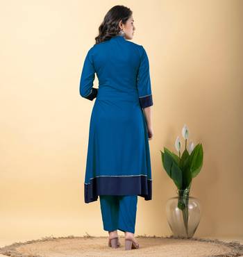 Blue bijiya work rayon a-line kurta with bottom & dupatta set 5