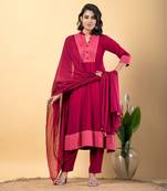 Pink bijiya work rayon a-line kurta with bottom & dupatta set