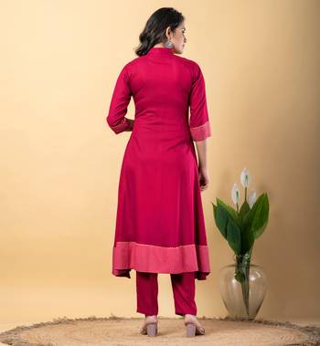 Pink bijiya work rayon a-line kurta with bottom & dupatta set 5