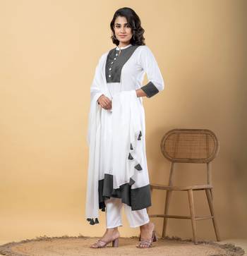White bijiya work rayon a-line kurta with bottom & dupatta set 3