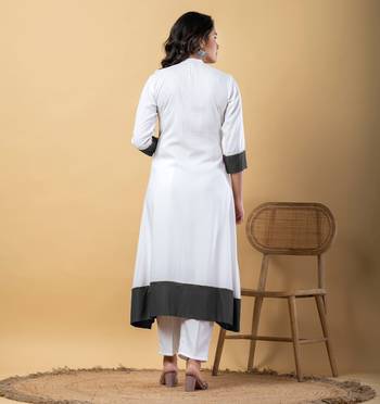 White bijiya work rayon a-line kurta with bottom & dupatta set 5