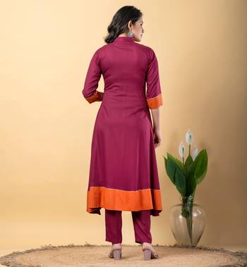 Purple bijiya work rayon a-line kurta with bottom & dupatta set 5