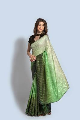 Green sequins georgette saree with blouse 1