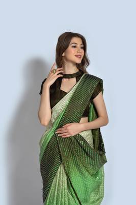 Green sequins georgette saree with blouse 2