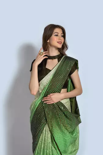Green sequins georgette saree with blouse