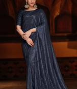 Blue sequins georgette saree with blouse