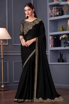 Black sequins silk blend saree with blouse 1