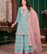 Sea green embroidery & sequence geogertte garara readymade stitched
