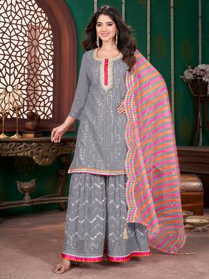 Grey embroidery & sequence geogertte garara readymade stitched 1