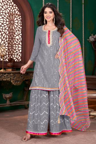 Grey embroidery & sequence geogertte garara readymade stitched