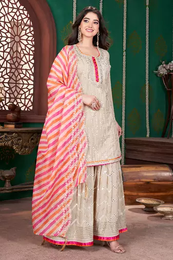 Chiku embroidery & sequence georgette garara readymade stitched