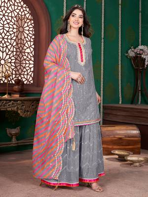 Grey embroidery & sequence geogertte garara readymade stitched 2